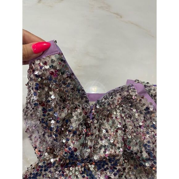 J. CREW SILVER LAVENDAR PURPLE  SEQUIN FAUX WRAP MINI SKIRT SIZE 4 - Picture 7 of 7